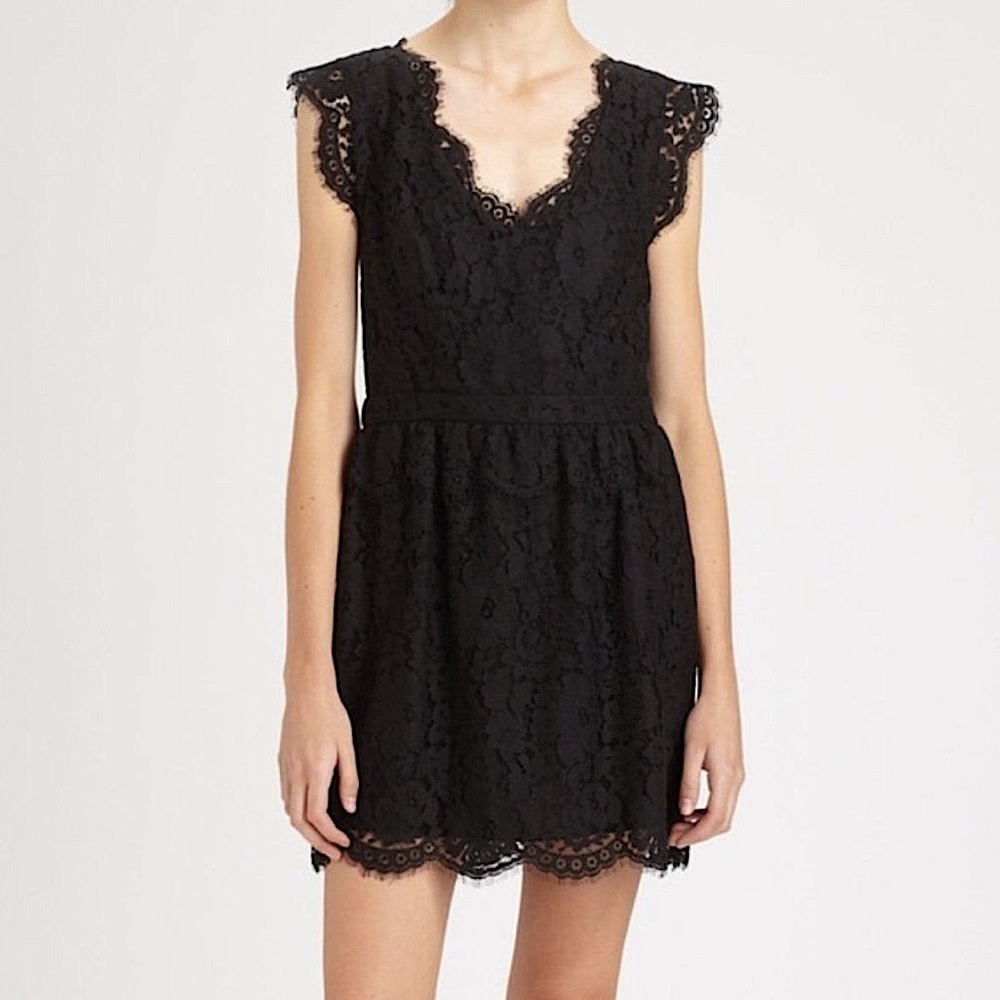 JOIE Black Lace Mini Dress with Ruffles SZ 2